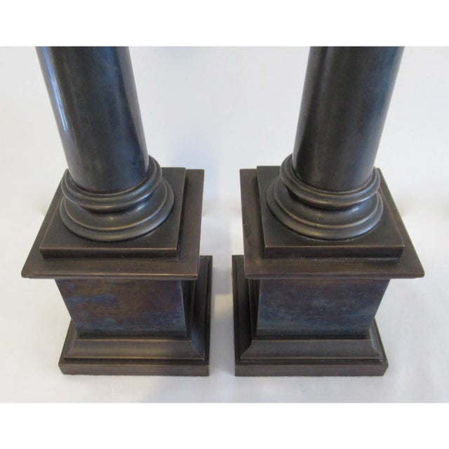 C.1990's Nancy Corzine Patinated Bronze Metal Tall Columned Napoleon Accents - Pair For Sale - Image 12 of 12