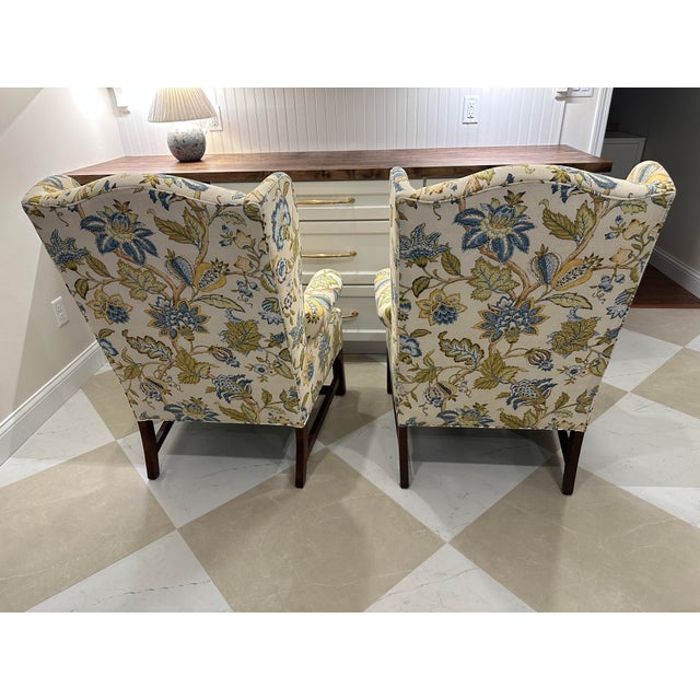 Olive c.r. Laine Pair of Traditional Botanical Wingback Chairs, Original Upholstery, 2008 For Sale - Image 8 of 12
