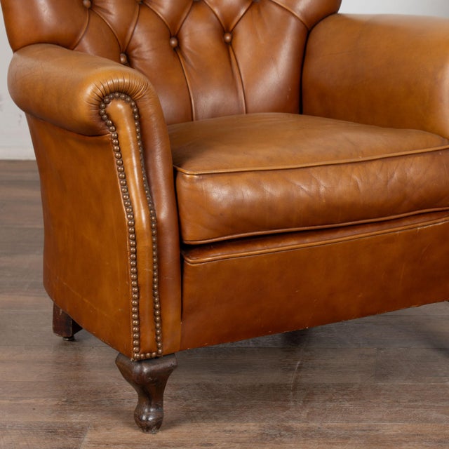 Pair, 20th Century Vintage Brown Leather Chesterfield Club Chairs For Sale - Image 6 of 15