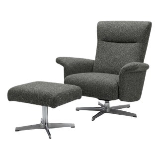 Grey Swivel & Reclining Chair & Ottoman For Sale