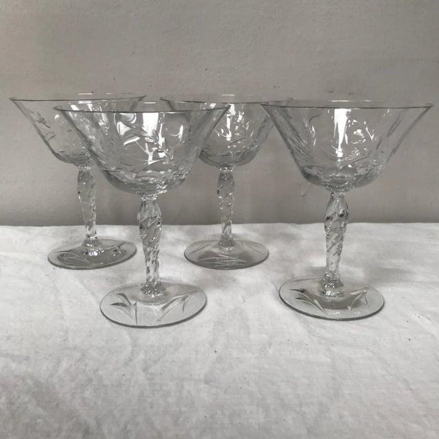 1940s Crystal Engraved Wine Glasses - Set of 4 For Sale In Phoenix - Image 6 of 6