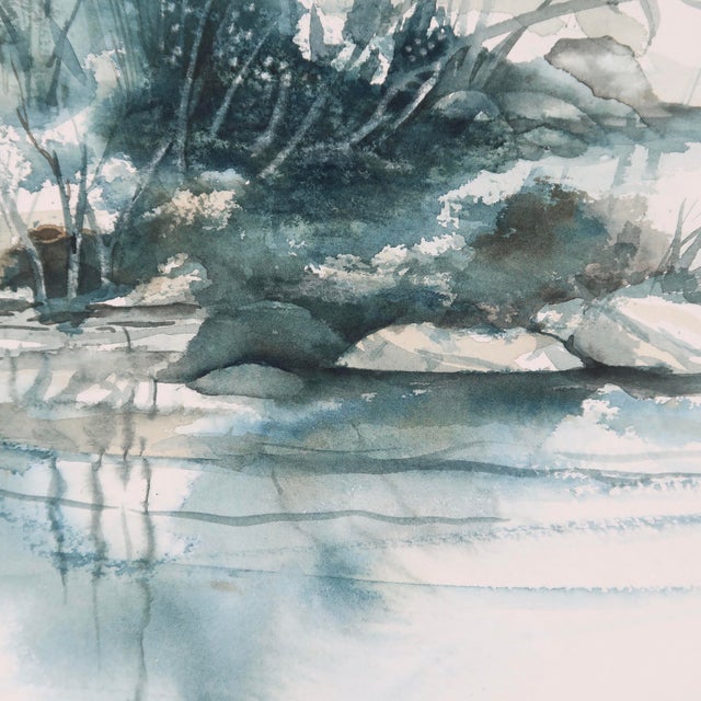 Late 20th Century Original Landscape Watercolor by Tulsa Artist Ellen Shannon – Tree, House & Reflection Scene For Sale - Image 10 of 15