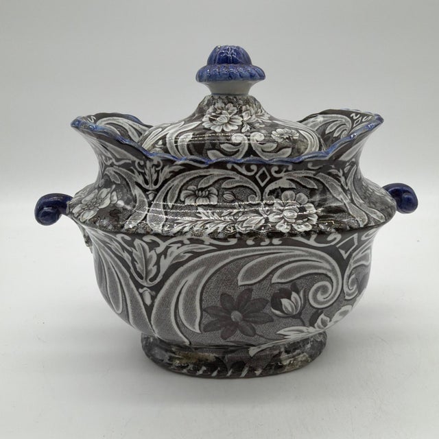 Antique Salopian-Type Black Transferware Covered Sugar Bowl, Staffordshire, Circa 1820s For Sale - Image 15 of 18