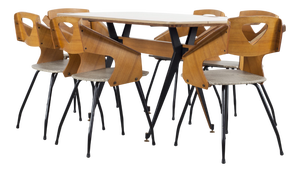 Italian Dining Table and Chairs by Carlo Ratti for Industria Legni Curvati, 1950s, Set of 7