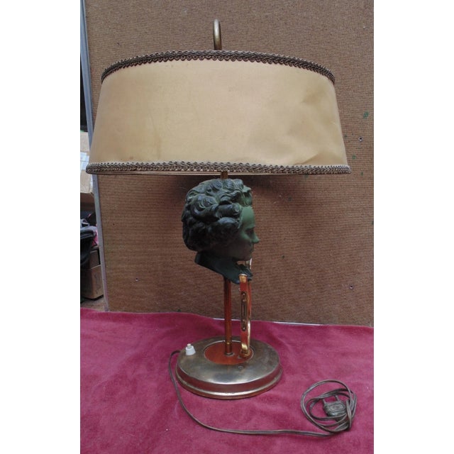 Bronze 1940's French Regency Large Bronze Bust of Beethoven W/ Lyre Bouillote Table Lamp For Sale - Image 8 of 12