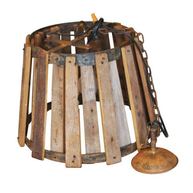 Early 20th Century Industrial Wood and Metal Hanging Ceiling Lamp For Sale In Houston - Image 6 of 6