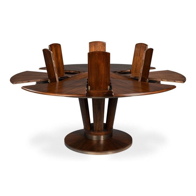 2020s Large Art Deco Round Jupe Dining Table with Stainless Steel Trim For Sale - Image 5 of 11