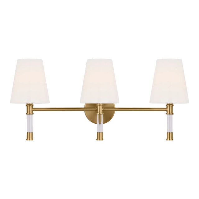 Chapman & Myers by Visual Comfort Studio Hanover 3-Light Bath Vanity Sconce in Burnished Brass For Sale