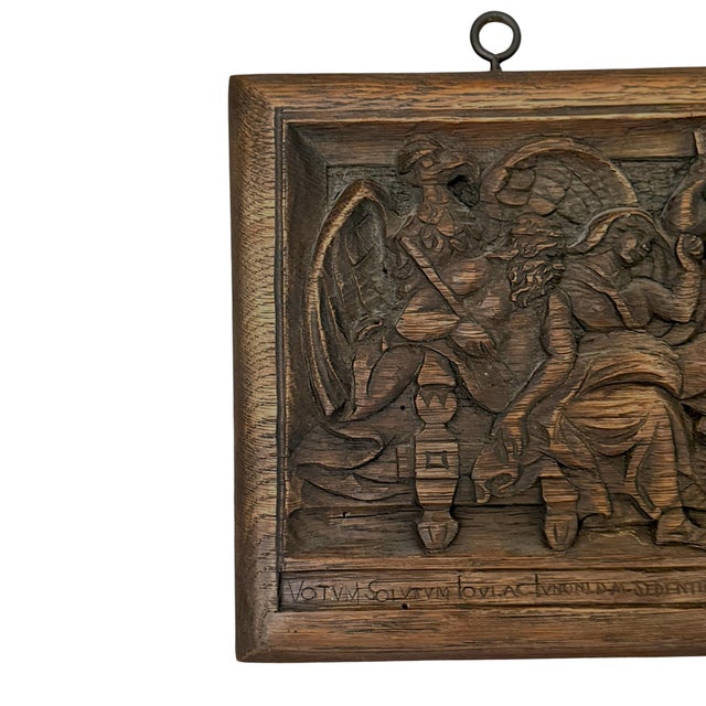 Rustic European Early 20th Century Renaissance Revival Carved Oak Wall Plaque Depicting Jupiter, Juno, Neptune & Mercury For Sale - Image 3 of 7