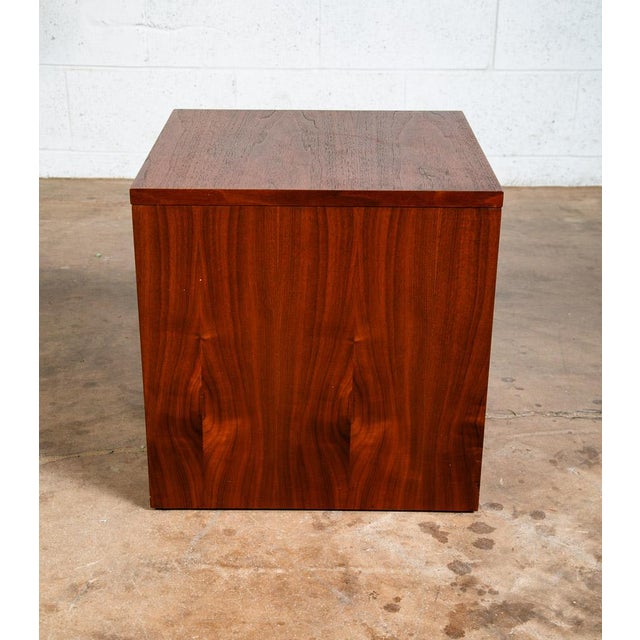 Mid Century Modern Side Table Square End Tambour Door Walnut Wood Vintage For Sale - Image 4 of 8