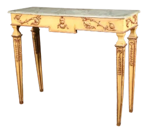 Faux Marble Paint Decorated French Regency Console Table in Creme Paint and Gilt