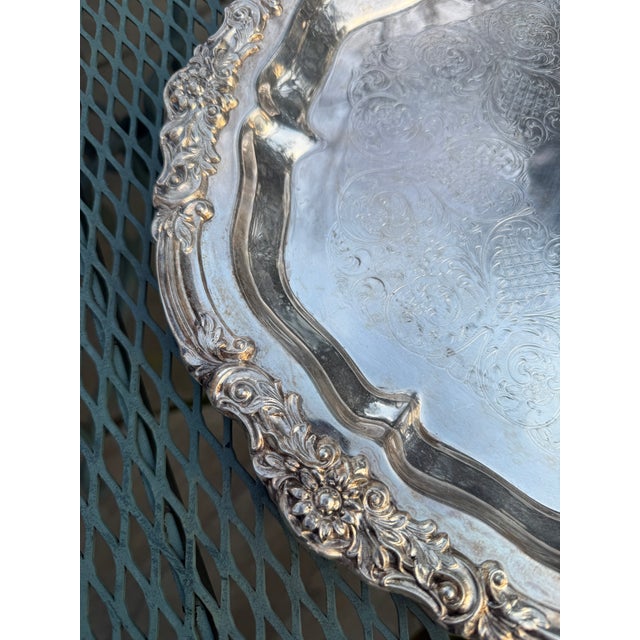 F.B. Rogers Silver Co. Mid 20th Century Victorian F. B. Rogers Silver Co. Round Floral Serving Platter For Sale - Image 4 of 10
