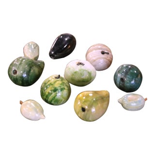Mid-Century Italian Hand-Carved Stone Fruit Sculptures, Set of Ten For Sale