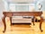 French Provincial Late 20th Century Traditional Carved Wood Executive Desk With Leather Top & Marble Inlay For Sale - Image 3 of 11
