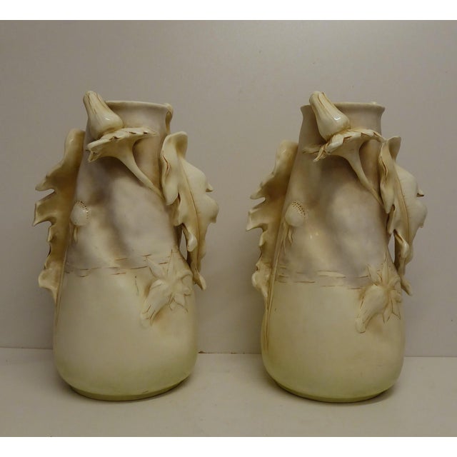 Art Nouveau Porcelain Thistles Vases attributed to Amphora / Riessner, Stellmacher, & Kessel, 1890s, Set of 2 For Sale - Image 3 of 18