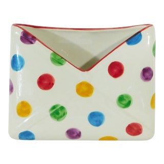 Ceramica Padilla Padilla Cpp Hand Painted Multi-Colored Polka Dot Porcelain Letter Mail Holder For Sale