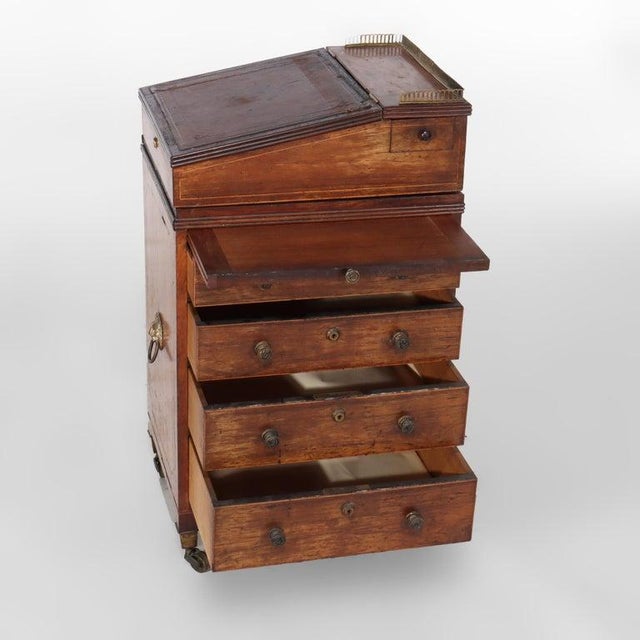 Antique English Burl 4 Drawer Leather Top Davenport C1880 For Sale - Image 6 of 9