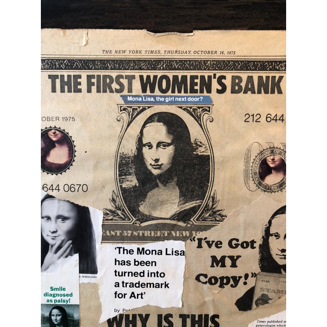 This one Mona Lisa, some with glasses drawn on, cut and torn newspaper, collage, assemblage and looks like a Guerrilla...
