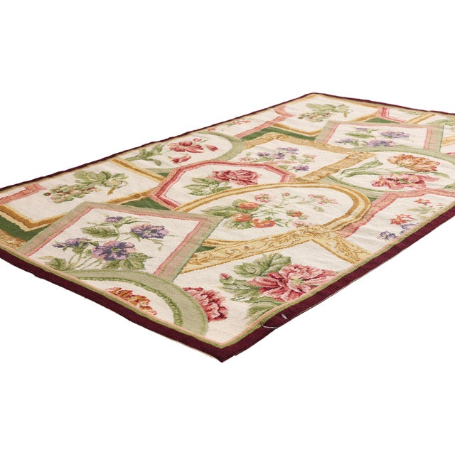 79493 Vintage Chinese Aubusson Needlepoint Rug, 03'01 x 05'01. The Salon des Fleurs: A Vintage Chinese Aubusson...