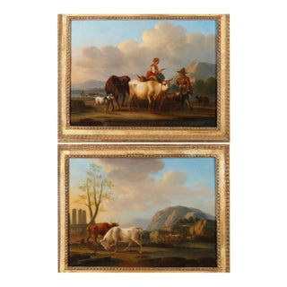 Dieboldt, Landscapes with Cows, Oil on Panel, Set of 2, Framed For Sale