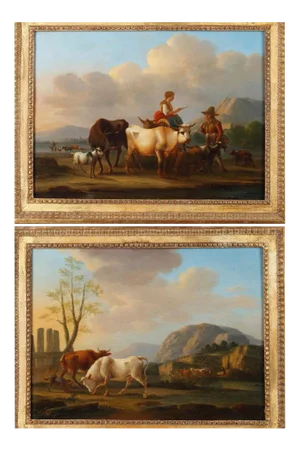 Dieboldt, Landscapes with Cows, Oil on Panel, Set of 2, Framed