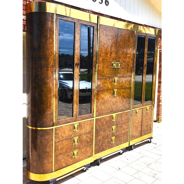 1970s Mastercraft Burl & Brass Cabinets 3 Piece 1970s For Sale - Image 5 of 12