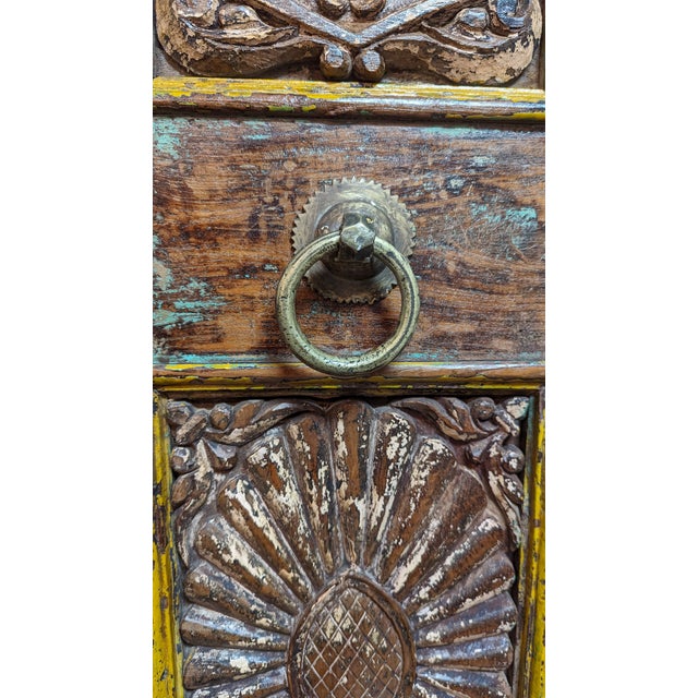 Wood 1970s Farmhouse Style Vintage Carved Doors Repurposed 92" Wide Bookcase Armoire For Sale - Image 7 of 7