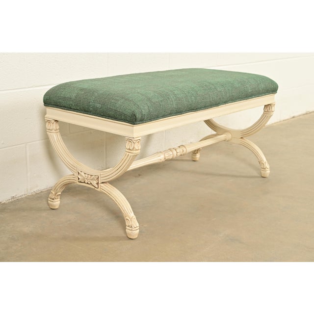 Baker Furniture Company Baker Furniture Style Neoclassical Cream Lacquered Curule Window Bench For Sale - Image 4 of 11