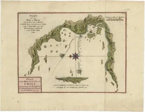 Antique Chile Coast Bay Map Chart by Anson from Voyage Around the World, 1749
