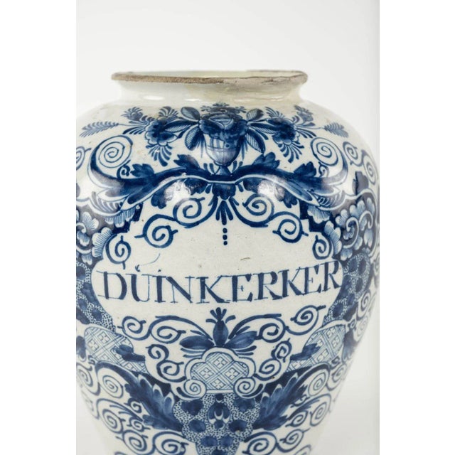 Delft blue and white "Dunkerer" tobacco jar circa 1780, from the Netherlands. Not the original brass lid - it is larger...