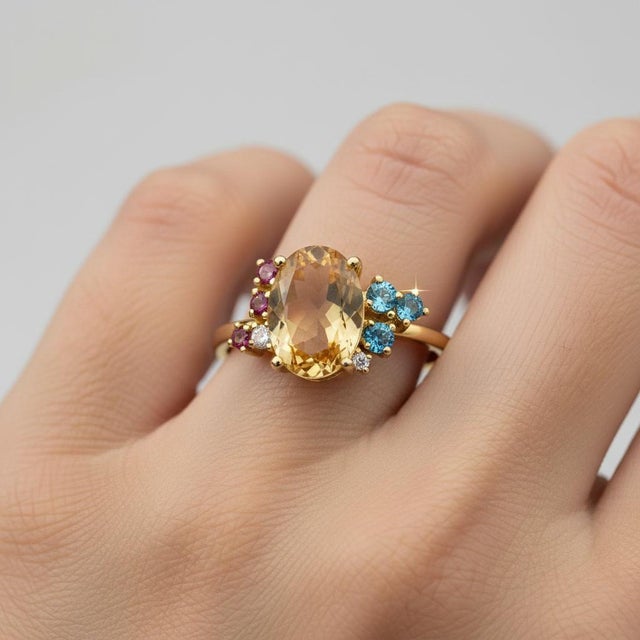 Blue Topaz Multicolor Ring in 14k Gold, Size 7.5 For Sale - Image 4 of 11