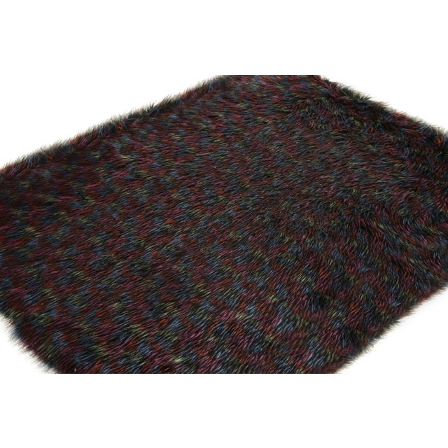 Traditional Hand-Knotted Vintage Tulu Shag RUg in Black, Purple, Multicolor High Pile For Sale - Image 3 of 6