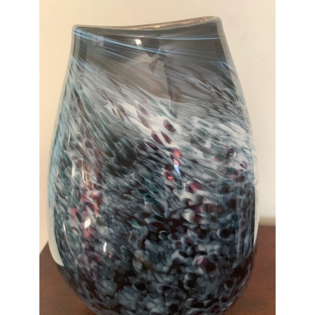 Stunning art glass heavy grayish blue modern minimalist vase Perfect for a side table or office Hues of gray and blue...
