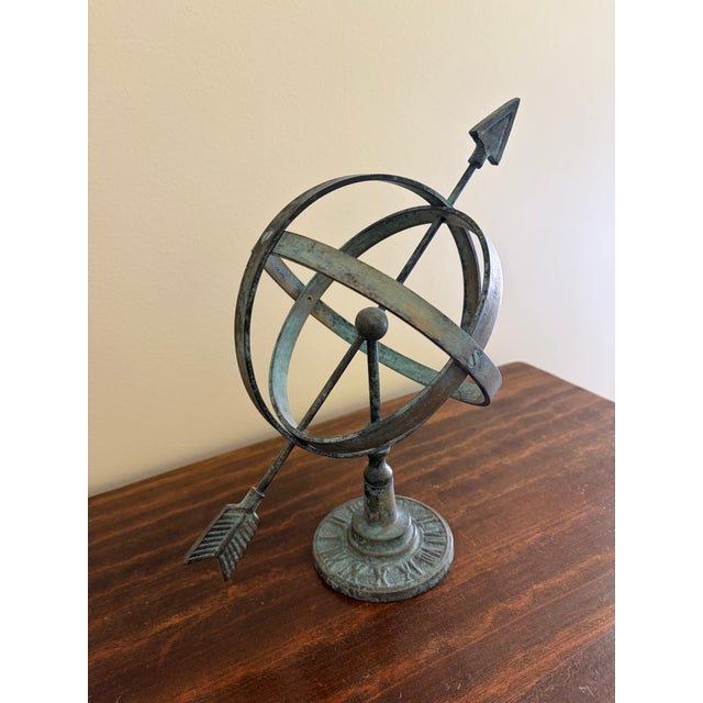 French Country Late 20th Century Rustic Verdigris Iron Armillary Sphere – European Garden Accent For Sale - Image 3 of 9