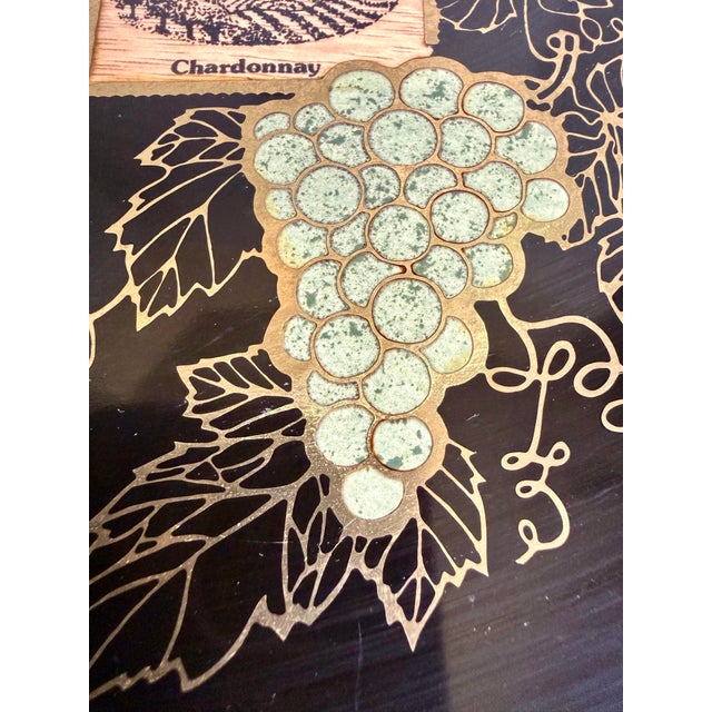 1960s 1960s Couroc Monterey Black Serving Tray With Brass and Stone Inlay Wine Motif For Sale - Image 5 of 12