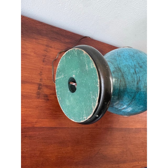 Mid-Century Ming Style Italian Ceramic Table Lamp Attributed to Ugo Zaccagnini, Turquoise Crackle Glaze For Sale In Boise - Image 6 of 12