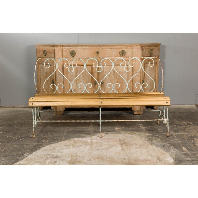 Early 20th Century 1920s French Rustic Iron Garden Bench with Scrolling Motifs and Slatted Seat For Sale - Image 5 of 12