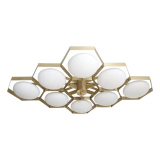 21st Century Hive Satin Brass Matte White Murano Flush Mount by Fabio LTD For Sale
