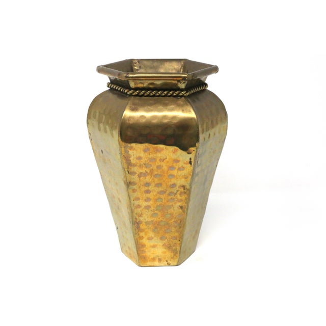 Hollywood Regency Vintage Hammered Brass Tassel and Rope Vase For Sale - Image 3 of 9
