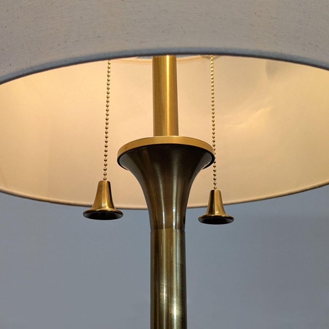 2000 - 2009 Mid-Century Modern Style Brass Floor Lamp With White Fabric Shade For Sale - Image 5 of 6