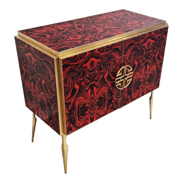 Sideboard with Two Doors in Red Colored Glass, 1980s For Sale - Image 4 of 8