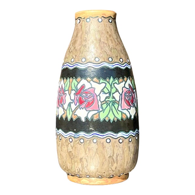 Vintage Charles Catteau for Boch Freres Keramis Hand Painted Vase For Sale