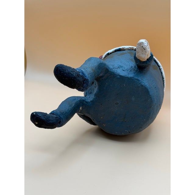 Cornflower Blue Vintage Papier-Mâché Humpty Dumpty Folk Art Shelf Sitter For Sale - Image 8 of 11