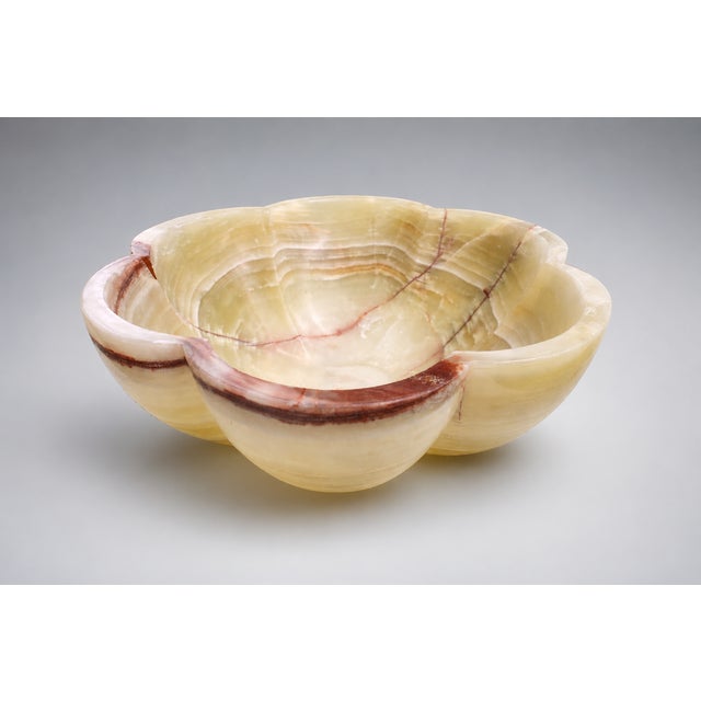 Contemporary Rare Hand-Carved Floral Onyx Vessel Sink | Luxury Natural Stone Vanity Basin For Sale - Image 3 of 5