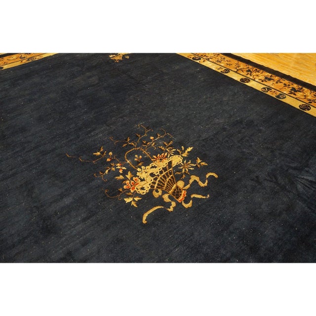 1920s Large Size Blue Solid Open Field Antique Peking Chinese 11' 9"x 17' 3" Rug For Sale - Image 9 of 9