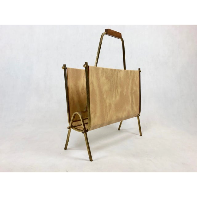Vintage Brass & Vinyl Magazine Rack, 1970s For Sale - Image 4 of 12