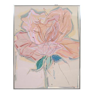1990s "All American" Sally Anderson Signed Original Mixed-Media Painting of a Flower For Sale