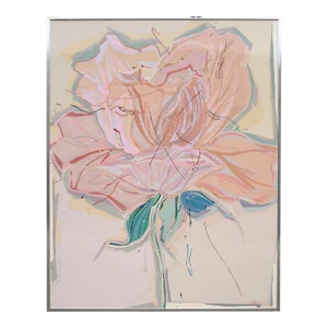 1990s "All American" Sally Anderson Signed Original Mixed-Media Painting of a Flower