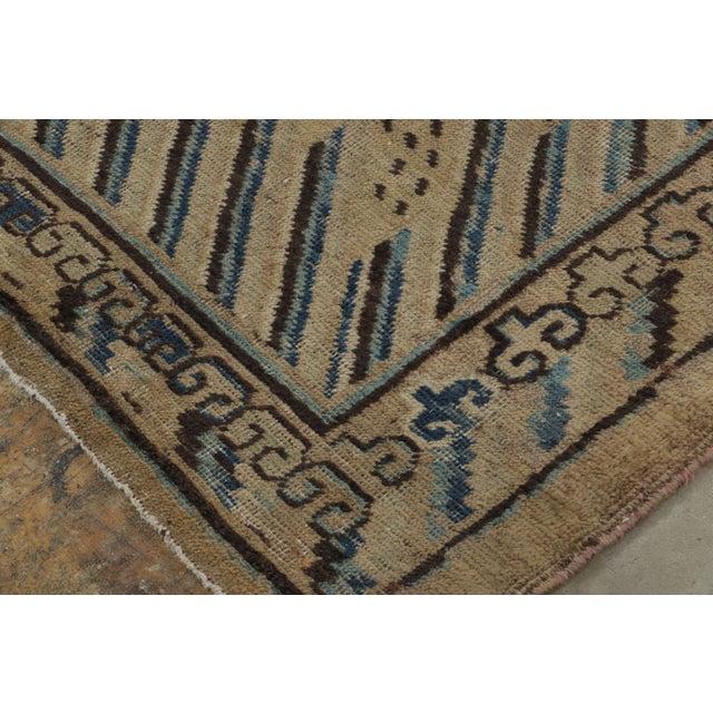 1950s Vintage Khotan Samarkand Runner in Sand and Indigo With Medallions - Rug & Kilim For Sale - Image 5 of 7
