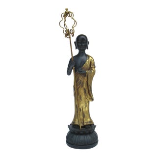 Vintage C.1970s Gilded and Carved Tibetan Bhudda With Gilded Metal Removable Staff For Sale